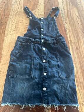 Judy Blue Dark Wash Button-Front Denim Overall Midi Skirt Dress Frayed Hem XL